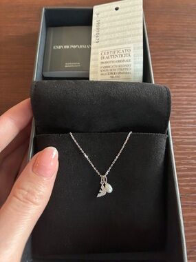 Emporio Armani Steel Cultured Freshwater Pearl and Cubic Zirconia Pendant